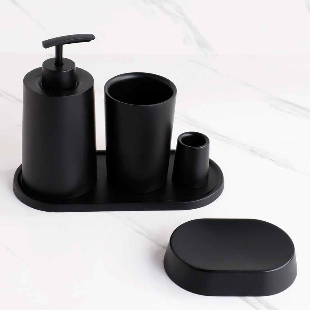 Set de accesorios de baño negros para eliminar el desorden en la encimera