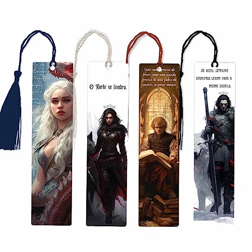 Kit 4 Marcadores de p&aacute;gina com tassel - Inspirados em Game of Thrones, Daenerys Targaryen, Arya...