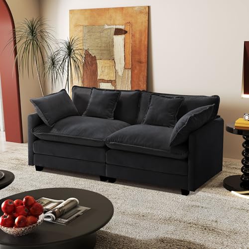 Image of 77.6 inch Modular Sectional Sofa,Loveseat Couch for Living Room, Modern Deep Seat Sofa 2 Seater Chenille Fabric Comfy Cloud Couches with Throw Pillows for Apartment,Small Spaces