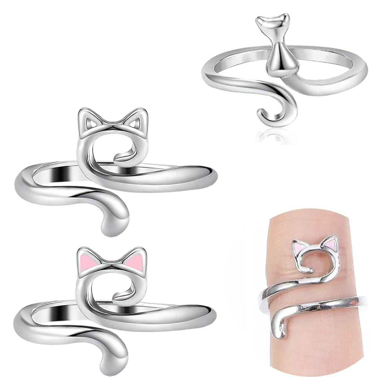 HASTHIP® 3Pcs Crochet Rings for Tension Cute Cat Ring Adjustable Crochet Ring for Finger Metal Open Yarn Guide Crochet Rings Braided Faster Knitting Accessories for Crochet Mother Grandma Gifts-image-33