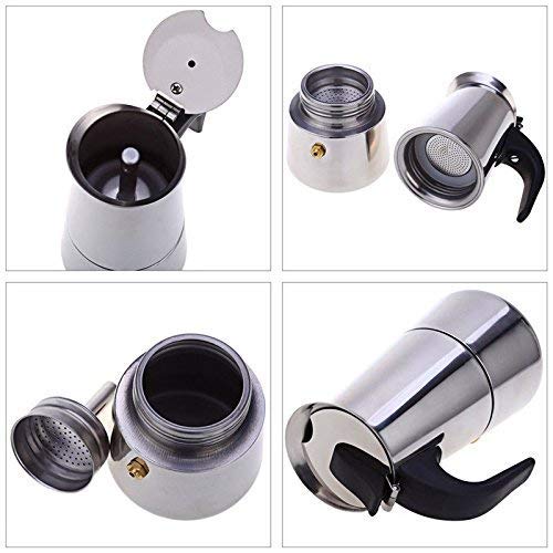 Image of Stainless Steel Espresso Maker Stovetop Coffee Percolator Italian Coffee Maker Moka Pot (6 Cup, Silver - 300 ml)
