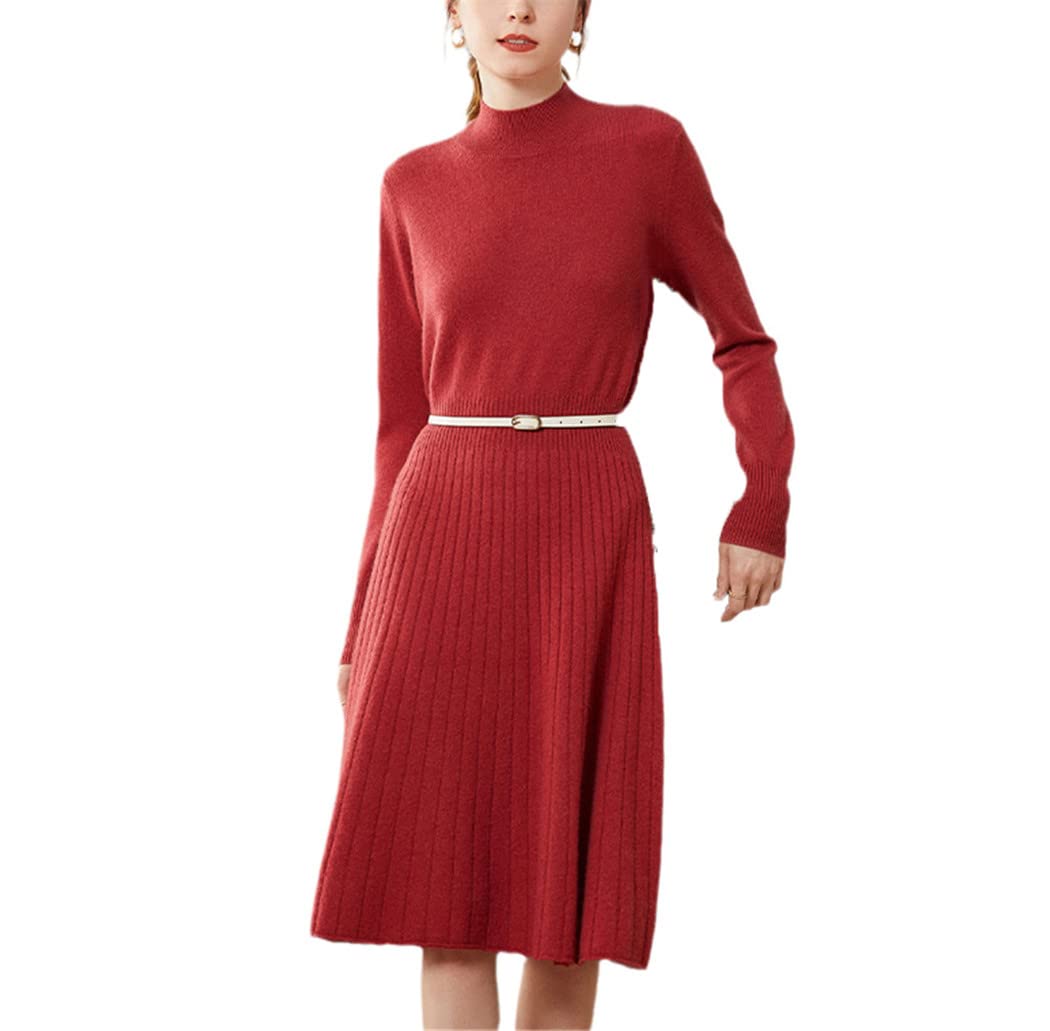 Robe pull longue col rond en maille de cachemire rouge Haitpant L