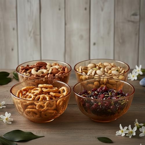 Image of The Better Home Set of 4 Borosilicate Glass Bowls | 980 ml Each | Microwave Safe | Scratch Resistant | Serving & Mixing Bowls for Kitchen | Round | Transparent | Amber