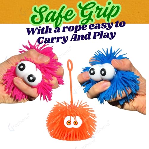 Image of GRAPHENE 2 Pcs Lights Puffer Balls with Big Eyes Soft Squeezable Squishy Toy Stress Relief Ball Rubber Sensory Ball Fun Toy Indoor Outdoor Spiky Fidget Squeaky Sponge Balls Boy Girl Best Gift