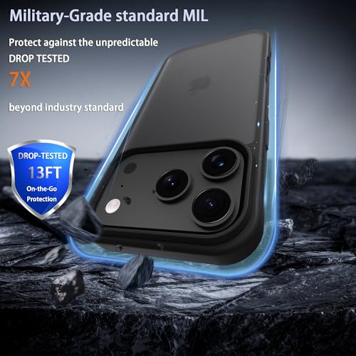 Image of for iPhone 17 pro Case Translucent Matte Phone Cover, [10 FT Military Grade Drop Protection] Slim Durable Shockproof Protective Bumper (Black, iPhone 17 pro)