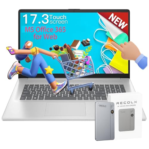 Image of HP 17.3 inch Touchscreen Laptop for Home Office, AMD Ryzen 5 7530U (6-Core), 12GB RAM, 512GB SSD, Wi-Fi 6, Windows 11 Pro, Numeric Keypad, HDMI, Fast Charge, AI Copilot, w /AI Voice Recorder, Pack of 25