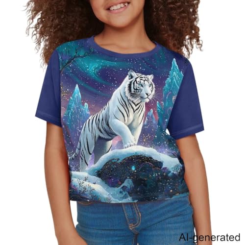 Image of Cute Crop Tops for Girls Short Sleeve Summer T Shirts Fashion Graphic Tees Crew Neck Pullover Tee 5-14 Years