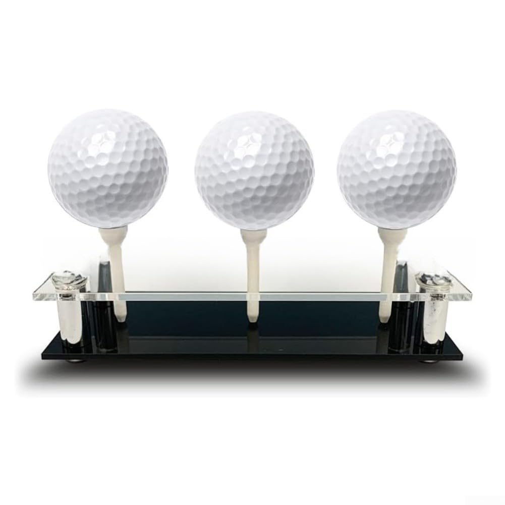 Espositore per palline da golf in acrilico con metallo e tee per 3 palline, decorazione nera per casa e ufficio per gli appassionati di golf