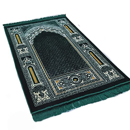Modefa-Islamic-Prayer-Rug-Double-Plush-Large-Wide-Velvet-Carpet-Traditional-Muslim-Janamaz-Sajada-Thick-Turkish-Prayer-Mat-for-Men-Women-Ramadan-or-Eid-Gift-Floral-Mihrab-Green
