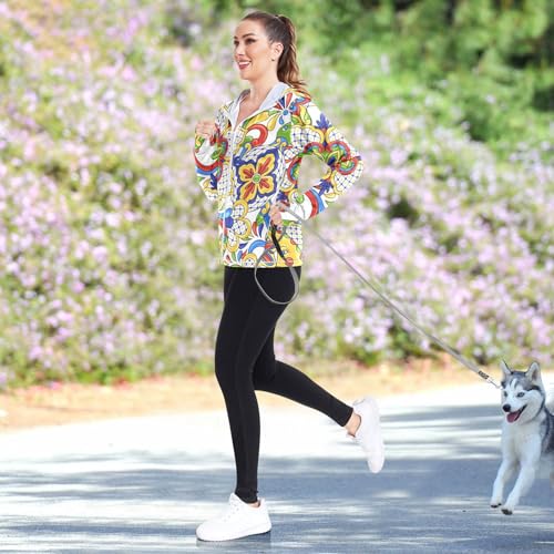 KLL Moletom feminino com capuz de trabalho para mulheres, proteção FPS 50+, Talavera, ornamental, ce