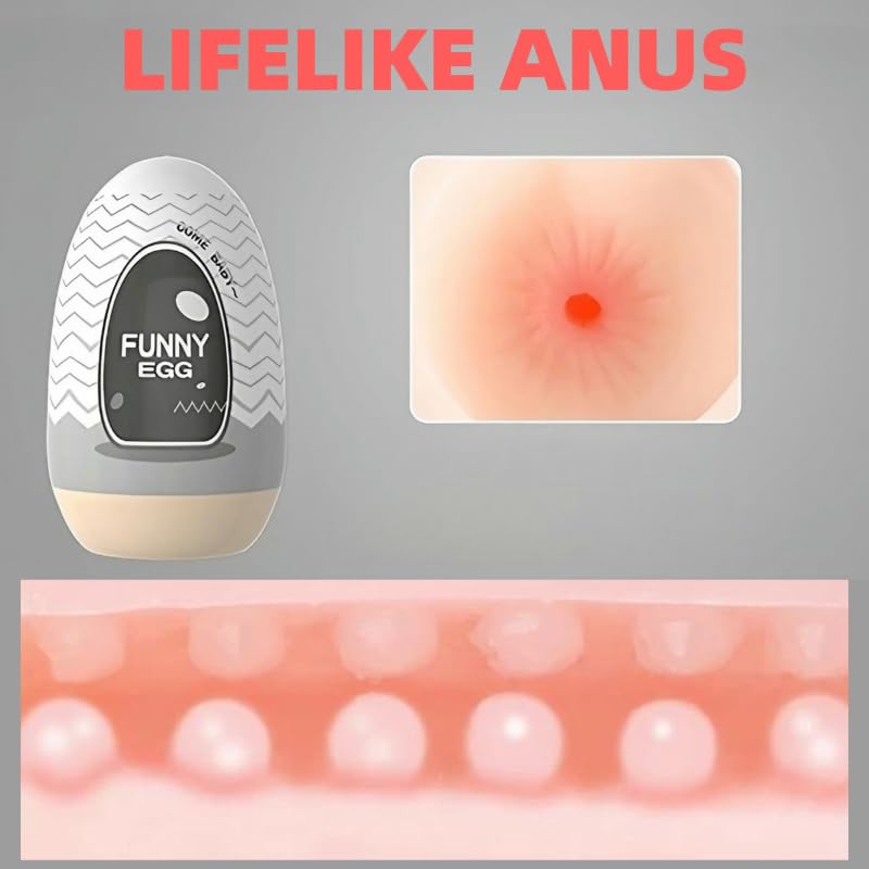 ZERKOR Tiny Size Anal Male Masturbator Sex Toy for Men, Flesh Realistic Textured Anus Male Stroker Light Male Sex Toys, F*ck and Suck Mouth Cup, Soft Compact Egg