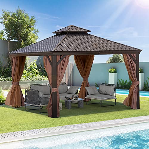 Dhpm 12 X 12 Ft Outdoor Patic Canopy Gazebo, Roof Iron Gazebo With Steel Canopy, Outdoor Waterproof Patio Gazebo With Curtains And Netting For Gardens, Patio, Party Canopy #TOP9