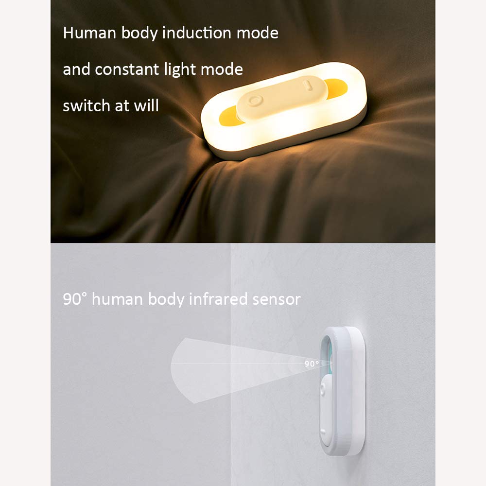 La luz del sensor, Armario de luz, LED portátil ligero de la noche, dos modos, USB recarga, interruptor deslizante magnético, Escalera, pasillo, baño, armario, dormitorio, cocina Pack de 2,Amarillo