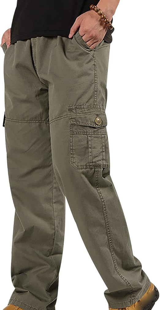 Mens Cargo Work Trousers Men Elasticated Waist Military Combat Trousers