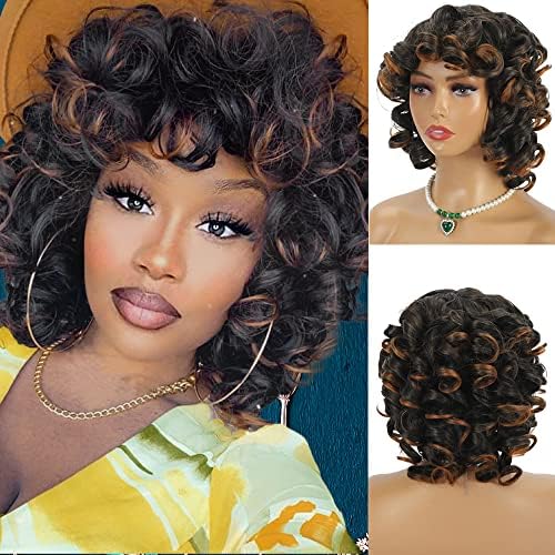 TAVIMART  -  Brown Wavy Synthetic Long Wig with Bangs Fluffy Lolita Cosplay Women Wig Heat Resistant for Daily Party