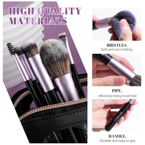 Image of BS-MALL 14 Pcs Makeup Brushes Set with 1 Pcs Makeup Sponge - Essential Foundation Powder Concealers, Eye Shadows, Blush Makeup Brushes with Travel Makeup Case (Purple)