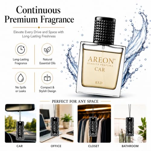 Image of AREON MCP03 Car Perfume 1.7 Fl Oz. (50ml) Glass Bottle Car Air Freshener Spray, RED Scent