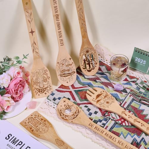 Cadeau pour maman : ensemble de cuillères en bois gravées de champignons pour la cuisine