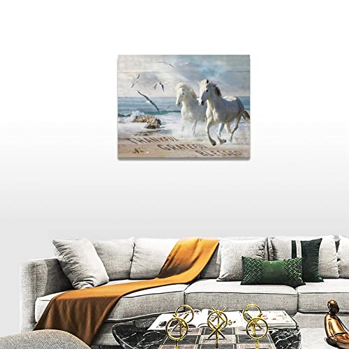 Rustic White Horse Wall Art Coastal Beach Running Horse Pictures Wall Decor Seagull Canvas Prints Wild Animals Painting Framed Modern Artwork For Girl Bathroom Kitchen Dining Room Office 16"X12" #TOP2
