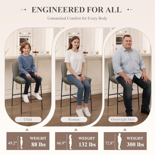 Image of COLAMY Counter Height Bar Stools Set of 2, 25 Inch Modern Fabric Kitchen Island Stools with Back, Upholstered Counter Barstools Armless Bar Chairs with Metal Legs for Island Dining Room Bar,Brown