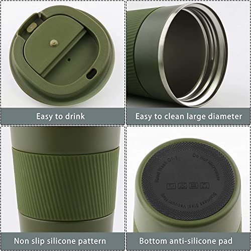 Image of YELONA Dark Green 510 ML Insulated Stainless Steel Coffee Tea Tumbler for Hot Cold Beverages Portable Travel Mug Leak Proof Sipper Lock Lid Thermos Multipurpose for Home Office Gifts