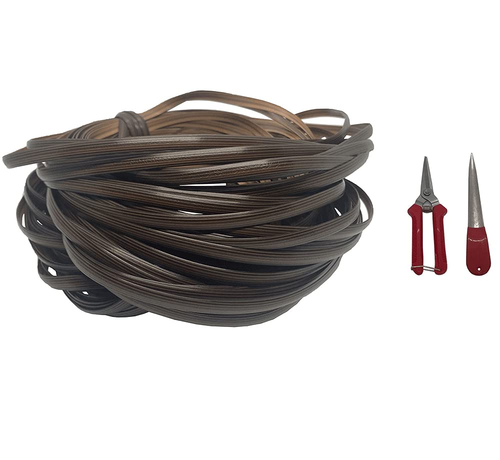 BomDog Synthetic Rattan Weaving Material,Wicker Repair Material Kit (Wicker + Knitting Tools) Waterproof Flat Woven Rattan for Replacement/Brown