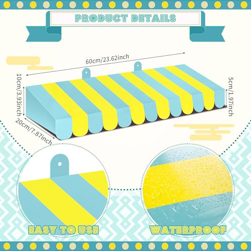 Image of Boao 4 Pcs 3D Cardboard Awning Decor,Yellow and Green,Striped Style | Paper Awning, Circus Carnival Theme, For Bulletin Board, Lemonade Stand, Bakery & Ice Cream Truck, Wall Window Backdrop