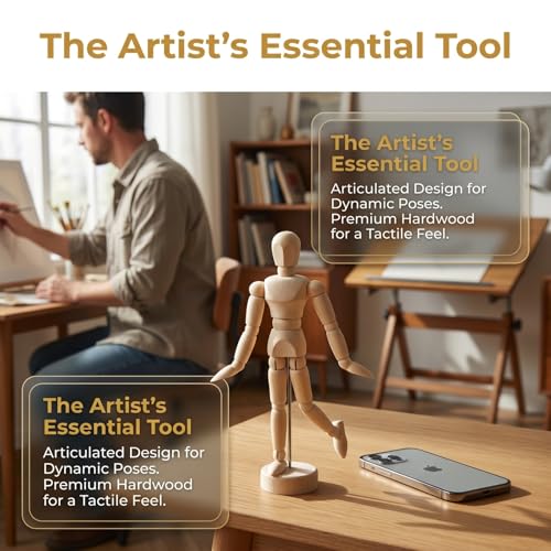 Image of DOITOOL 4.5 Inch Artists Wooden Manikin, 6 Pack Wooden Joints Drawing Mannequin, Artist Manikin with Stand, Flexible Posable Figure Model, Art Anatomy Sketch Props, Jointed Desktop Decoration