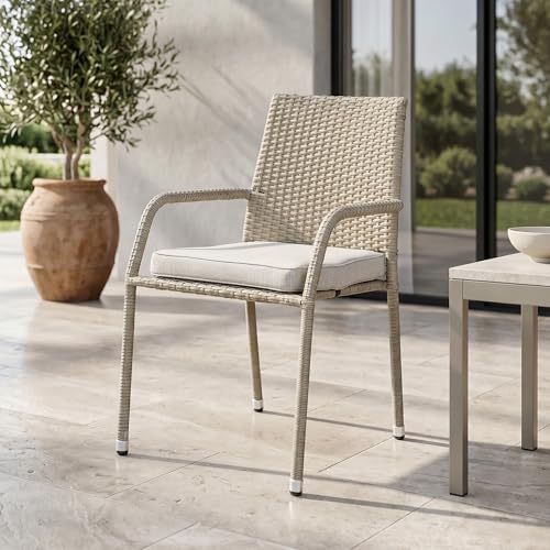 Image of Roayloak Melaka Malaysian Wicker Outdoor Chair, Fibre Rattan Chair for Home with Powder Coated Steel Frame, Sturdy Balcony Chair with Water Resistant Cushion, Durable & Long Lasting Outdoor Furniture