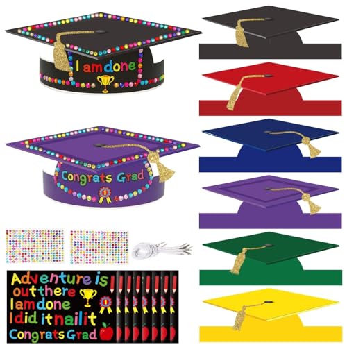 chiazllta 36 PCS Preschool Graduation Paper Hats Kindergarten Grad Caps Craft Kits Bulk Class of 2025 Crowns Headbands Party Favors Home Classroom Game Gifts Activities