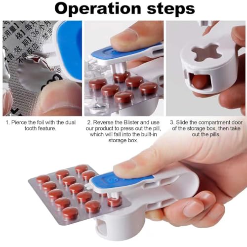 Image of 2nd Generation Pill Extractor Tool with Storage Compartment, Medicine Blister Pack Remover, Dual Tooth Design for Foil Piercing, Built-in Organizer Box,(Blue 1 pcs)