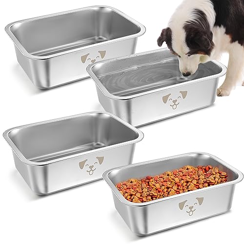 Sweetude 4 Pcs Stainless Steel Bowls for Large Dogs High Capacity Metal Dogs Food and Water Bowls for Big Pets(Silver