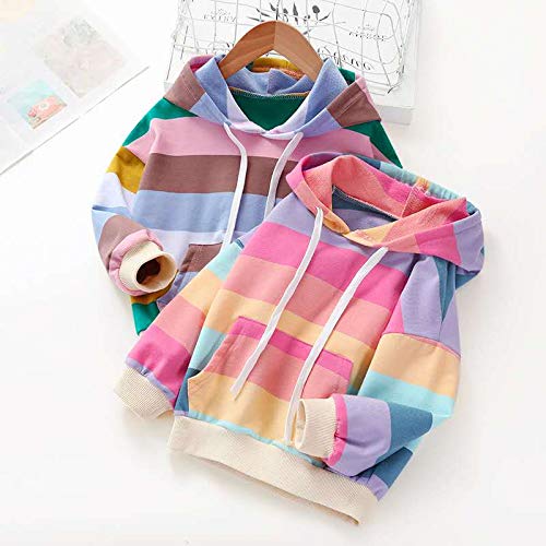 Kids Baby Girl Rainbow Color Matching Hooded Sweatshirt Tops Casual Hoodie With Pocket Fall Winter (Rainbow, 2-3T) #TOP1
