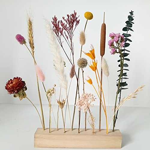 Flores naturales secas con adorno artesanal de madera miniatura 2