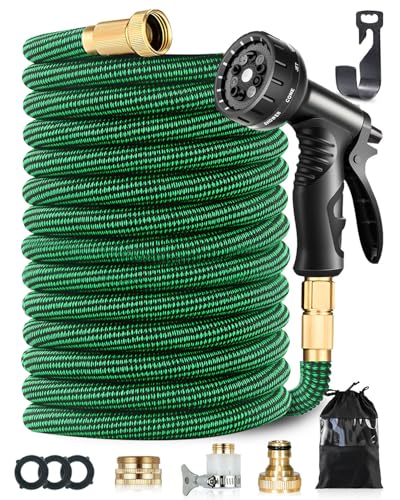 150FT Expandable Garden Hose, Flexible Magic Water Hose with 3/4" & 1/2" Fittings, 10-Pattern Thumb Control Spray Nozzle, 3750D Durable Outer Layer, Leakproof, Kink-Free & Lightweight, Green