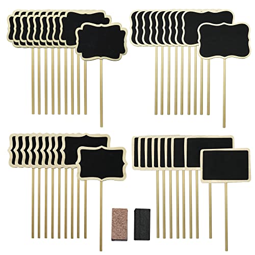 Woohome 40 Pz Mini Pizarra de Madera, 4 Forma Señales Pizarra Pequeña Tablero de Mensajes Signos para La Decoración de Restaurantes, Bodas, Banquetes