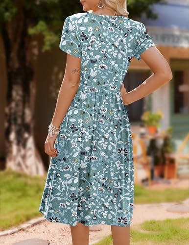 Image of HOTOUCH Women's Summer A-Line Midi Dresses 2026 Casual Floral Short Sleeve T-Shirt Dress Flowy Beach Sundress with Pockets