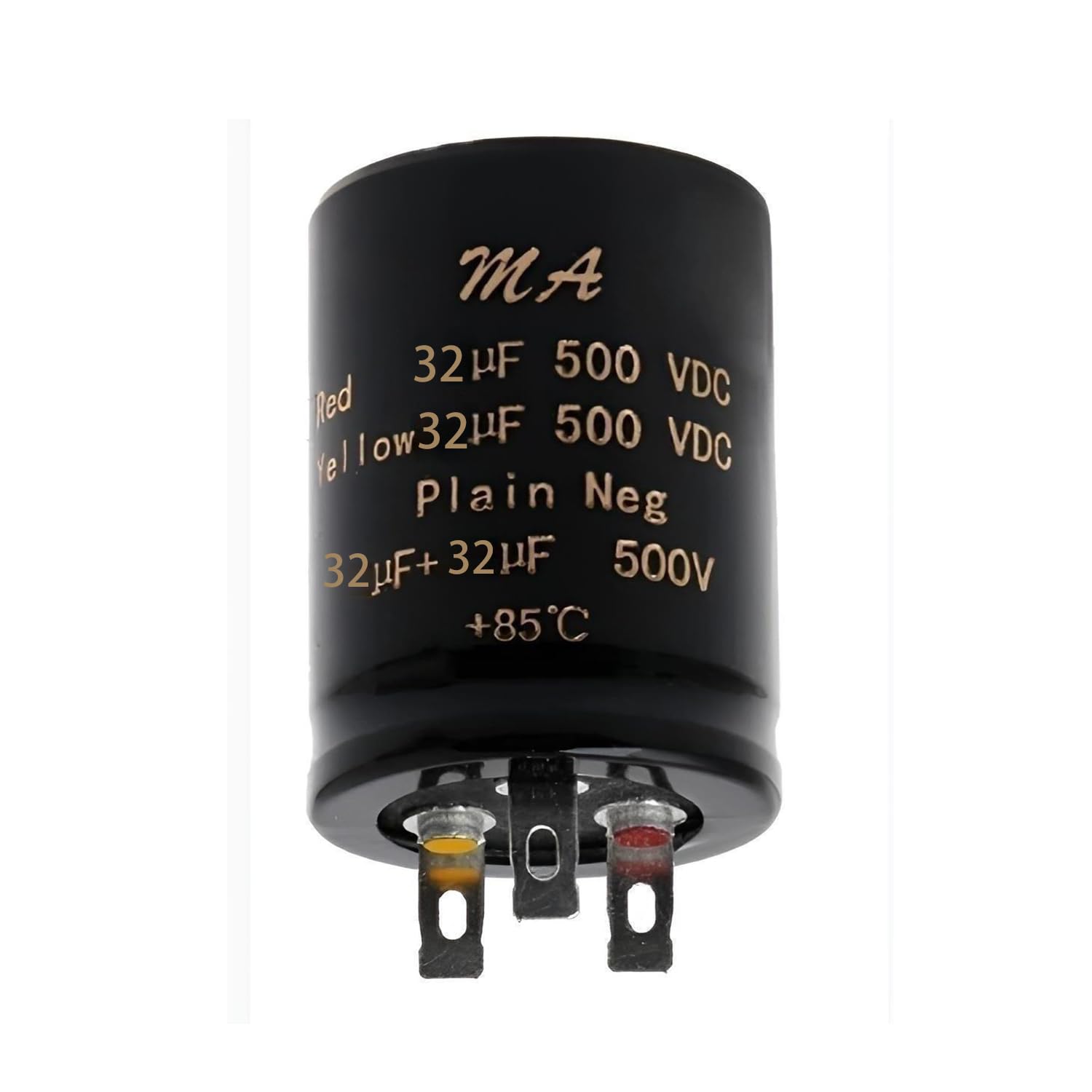 1 x 500V High-Voltage Electrolytic Capacitor 32μF+32μF for Guitar/Hi-Fi Amplifiers 34×50MM Audio Electrolytic Dual Amplifier Capacitor。