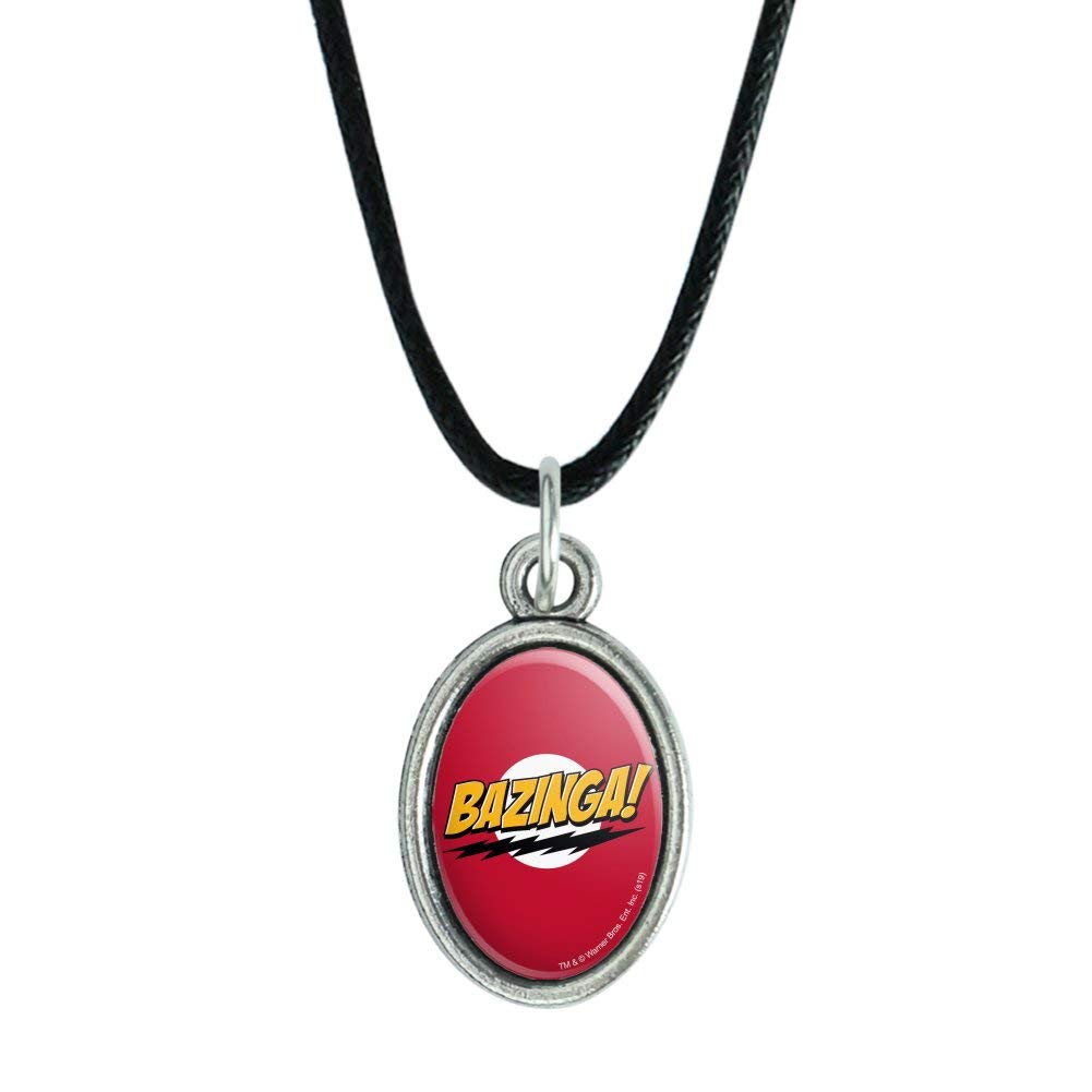 GRAPHICS & MOREThe Big Bang Theory Sheldon Bazinga Antiqued Oval Charm Pendant with Black Satin Cord