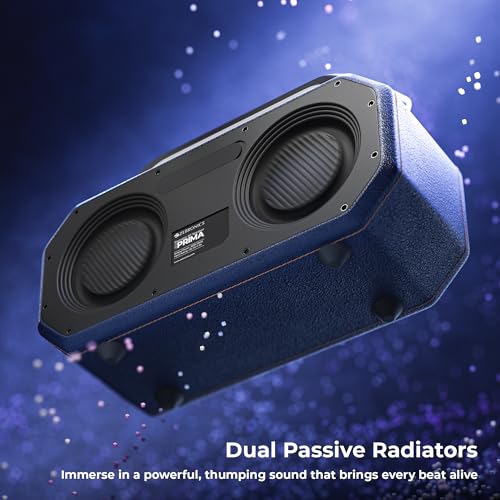 Image of ZEBRONICS Prima, Portable Bluetooth Speaker, 90 Watts, Upto 9 Hours Playback, Dual 11.8cm Drivers, Dual Passive Radiators, BTv5.4 | TWS | AUX | USB, Carry Strap, Deep Bass, Splash Proof (Blue)