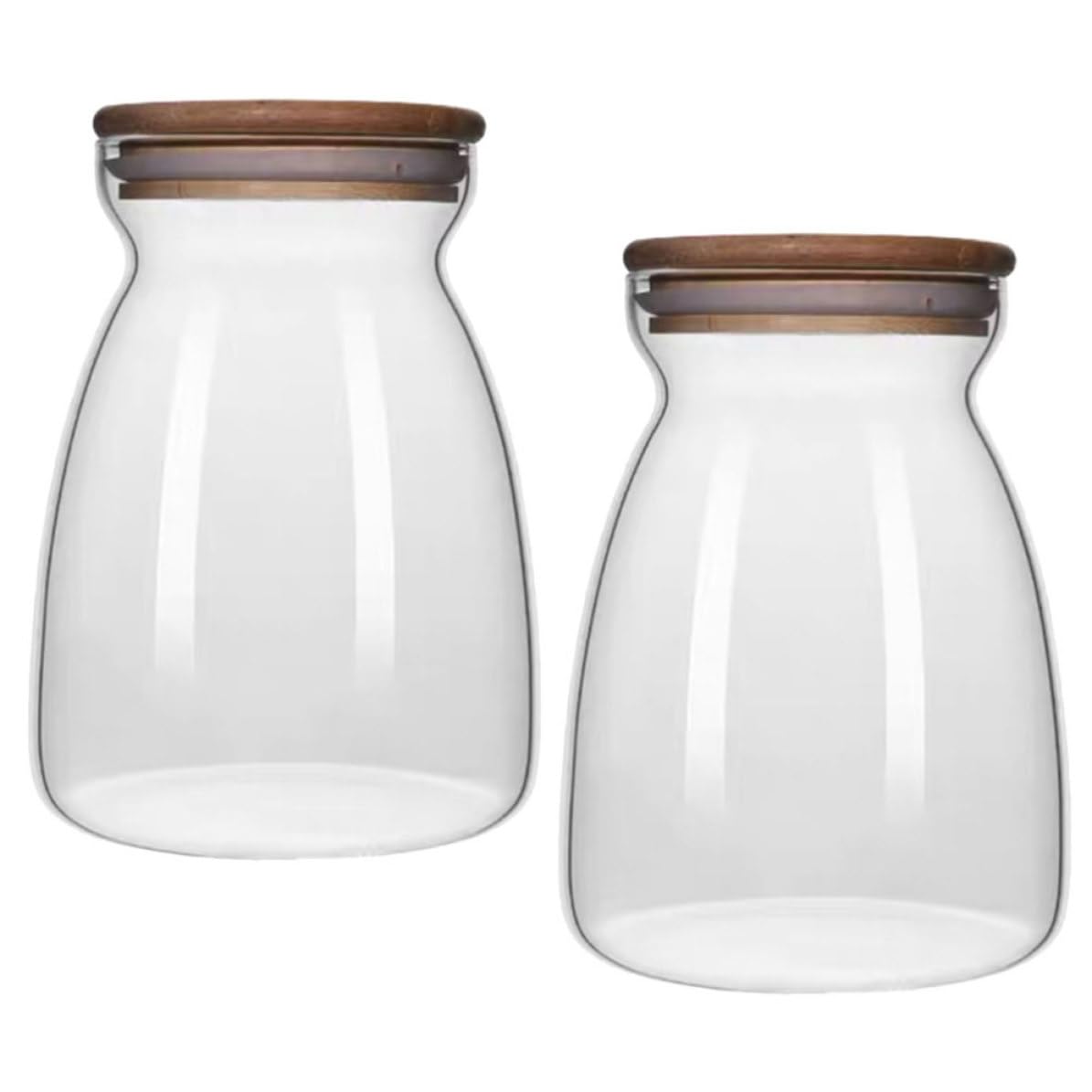 MAGICLULU Recipientes de Vidrio Borosilicato 2 Piezas Tapa de Madera y Silicona Capacidad 1000ml para Almacenamiento de Alimentos y Granos para Escritorio
