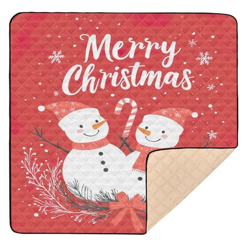 BOESI Doodle Merry Christmas Pattern Baby Play Mat, 50“ X 50” Washable Folding Crawling Mat, Baby Floor Mat, Soft, Thick, Non-Slip