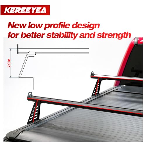 Image of Adjustable 65.4 inchHeavy Duty Truck Bed Rack Cross Bars(2PCS) for Mid-Size Trucks with Soft Roll-Up, Hard Rolling,Tri-Fold, Retract Hard Tonneau Covers|Aluminum Cross Bars|Fits Kayak Racks, Bike Racks