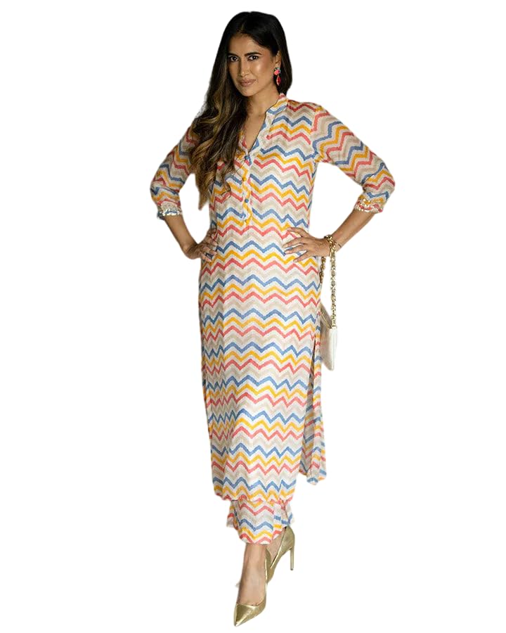 FABNEX Kurta Set for Women | Women Kurta Pant Set |Cotton Blend Regular Women Kurti (Mix Kurta Set)