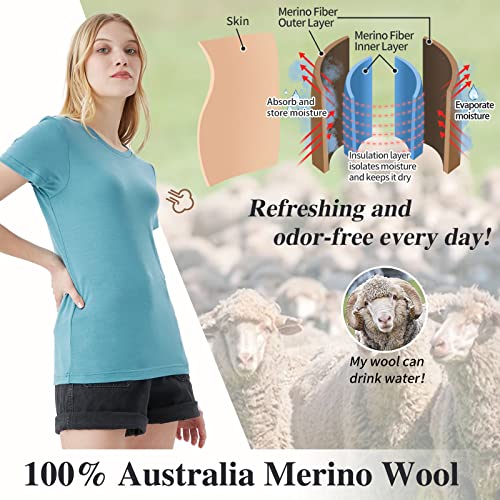 Merino Protect 100% Merino Wełna T-Shirt Damski Z Okrągłym Dekoltem Krótki Rękaw Odzież Podstawowa Antyodorowa Nadająca Się Do Podróży I Trekkingu T-Shirt