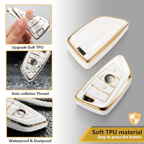 Image of Key Fob Cover for BMW, Rhinestone Loop Keychain Case, Gold Edge