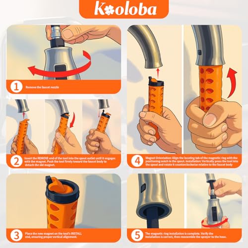 Image of RP80977 Magnet Replacement Kit for Delta Kitchen Faucet Parts - Fixes Loose Spray Head, Easy Install, Strong Magnet, Includes Installation Tool