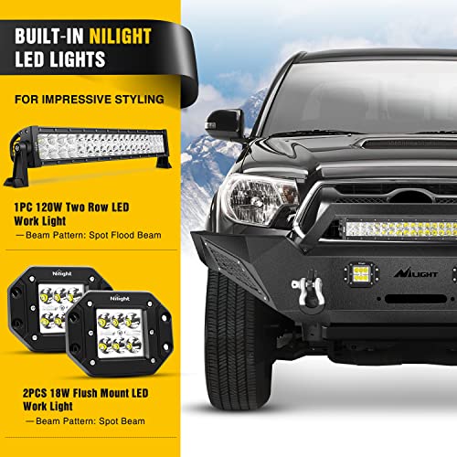 Image of Nilight Front Bumper Full Width Solid Steel fit for 2005 2006 2007 2008 2009 2010 2011 2012 2013 2014 2015 Toyota Tacoma Pickup Truck Winch Plate Offroad 120W Light Bar 18w Pods