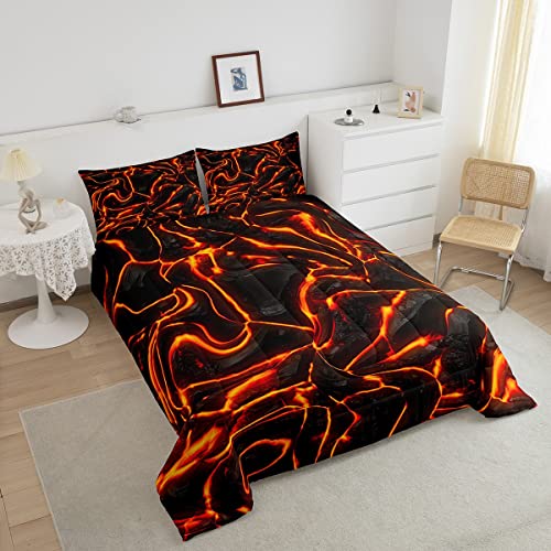 Feelyou Red Marble Duvet Set Lava Pattern Comforter Set For Kids Boys Girls Marble Texture Bedding Set Abstract Art Comforter 1 Comforter Set With 1 Pillowcase Twin Size #TOP2