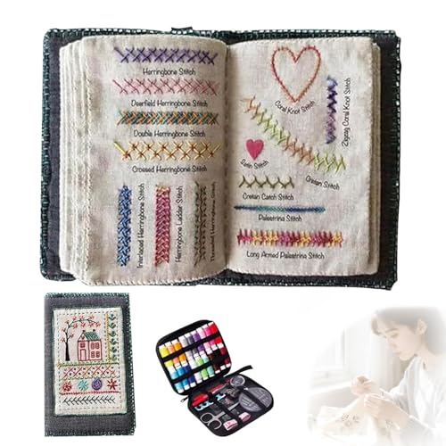Image of WLYPE DIY Embroidery Stitch Collection, Includes Illustrated Guide to 106 Universal Embroidery Stitches with Free Tutorials and 86-Piece Sewing Tool Kit(1 Set)